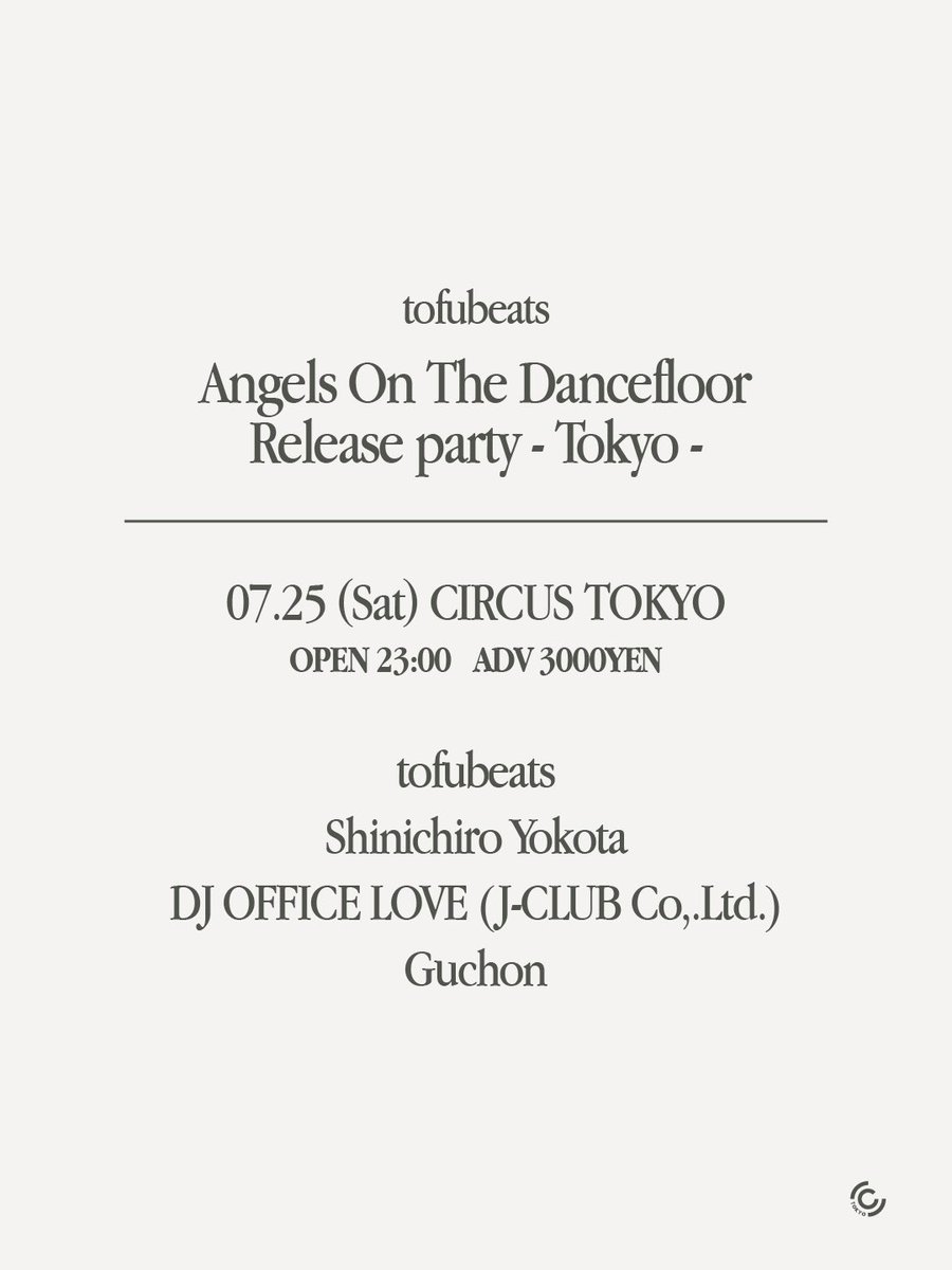 tofubeats – Angels On The Dancefloor Release Party -Tokyo- flyer