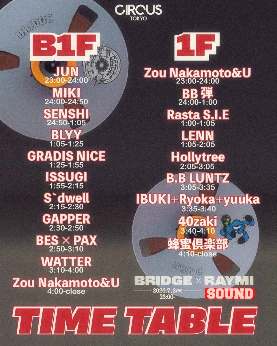 BRIDGE × RAYMI SOUND — Circus Tokyo, 7.03（金）