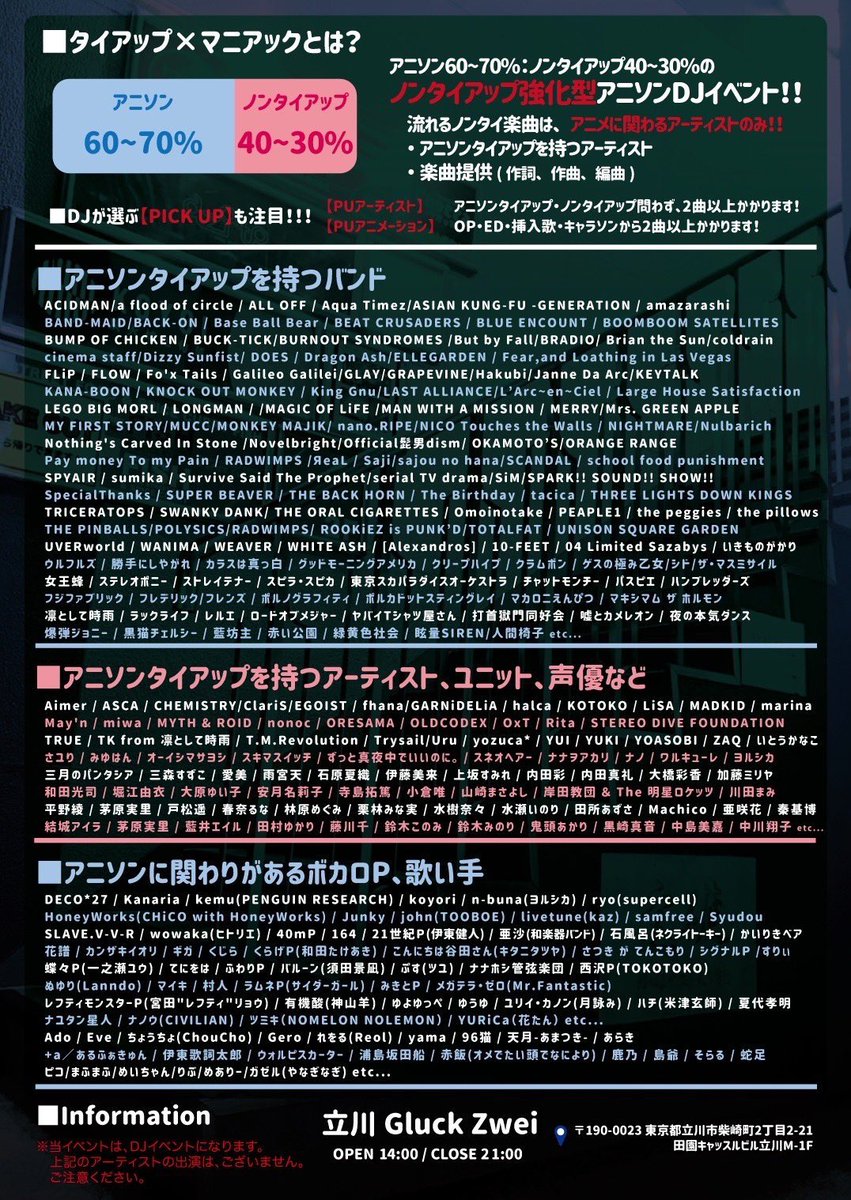 タイアップ×マニアック vol.21 — Gluck Zwei, 7.12（日）