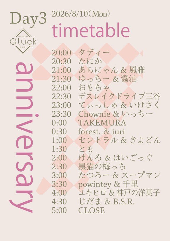 Gluck Zwei 7th Anniversary Day1 — Gluck Zwei, 8.08（土）