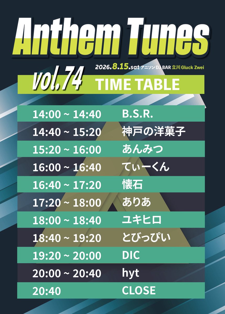 ANTHEM TUNES vol.74 — Gluck Zwei, 8.15（土）
