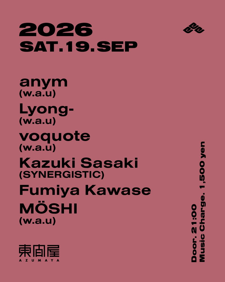 w.a.u Night at 東間屋 — DJ Bar 東間屋, 9.19（土）
