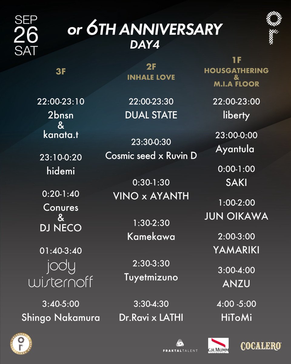OR 6TH ANNIVERSARY DAY4 — or MIYASHITA PARK, 9.26（土）